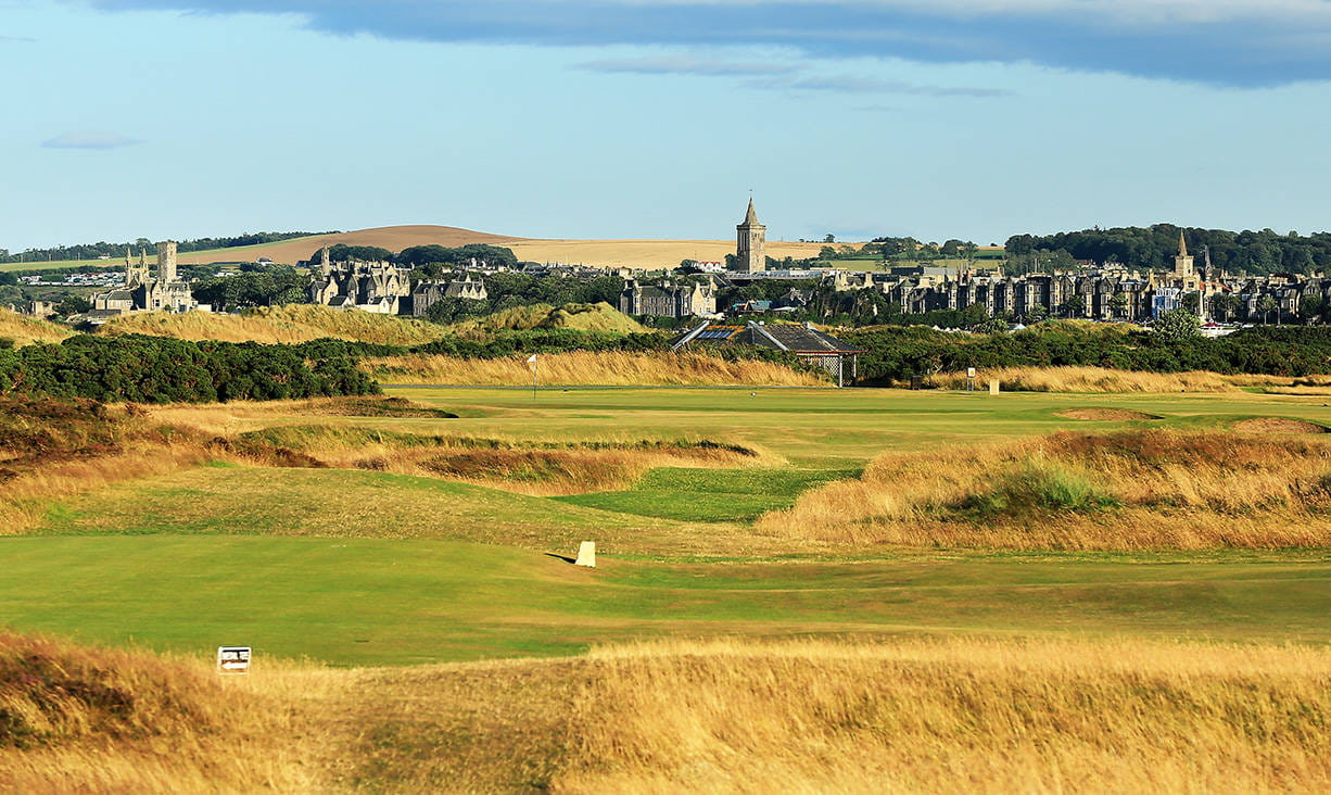 A view of the ninth, with the town of St Andrews in the distance